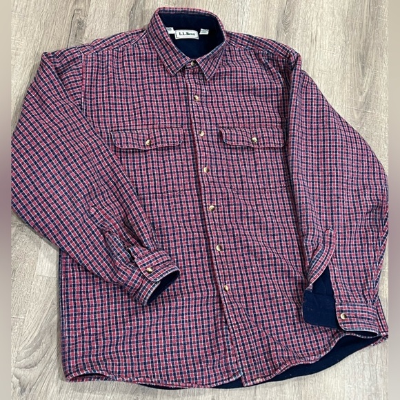 L.L. Bean Vintage Flannel Sherpa Lined Fleece Large Shirt Jacket Made in USA - Picture 1 of 14